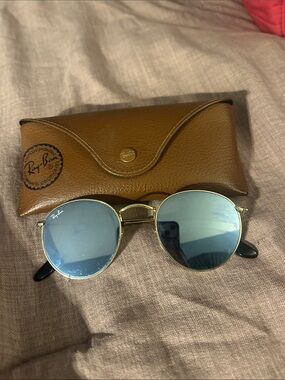 Ray-Ban Gold Frame Sunglasses with Blue Lenses